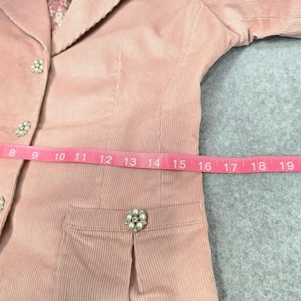 Vintage Y2K Corduroy Blazer Jacket S Pink Lace Up Embellished Barbie Feminine